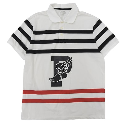 ポロ ラルフローレン 美品 コットン P-Wing フットボーダー ポロシャツ トップス メンズ 白×黒×赤 L 710737961001 L