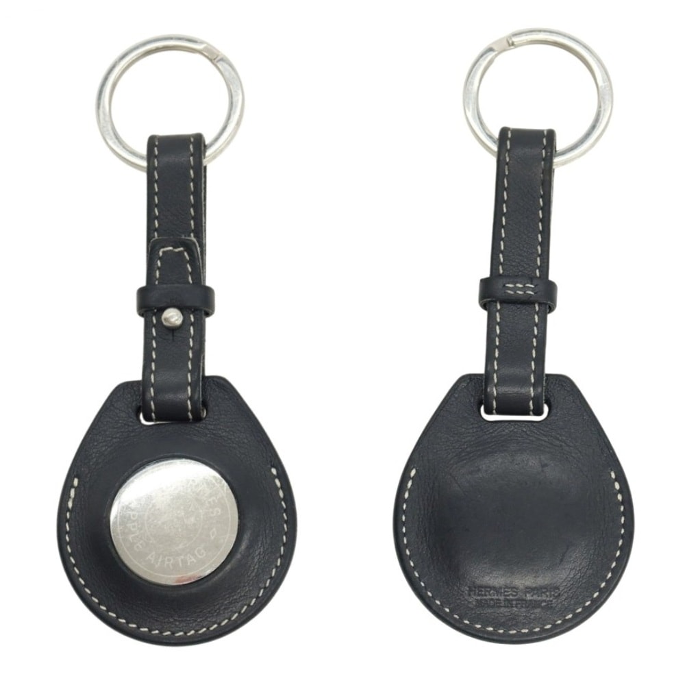 【中古】エルメス HERMES レザー Apple Air Tag エアタグ キーホルダー ブラック【メンズ】