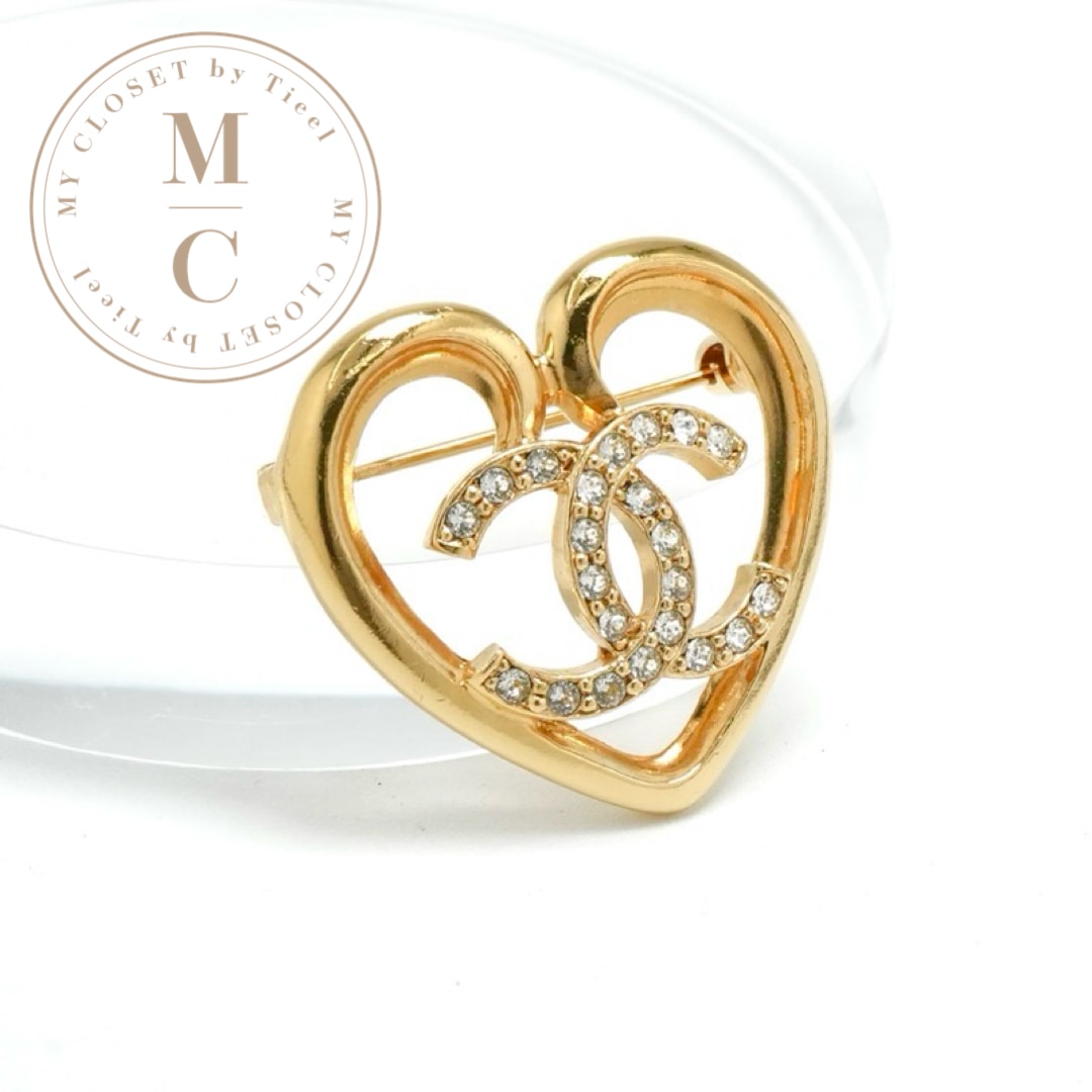 シャネル CHANEL ブローチ コサージュ ゴールド ハート ココマーク ラインストーン