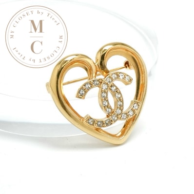 シャネル CHANEL ブローチ コサージュ ゴールド ハート ココマーク ラインストーン