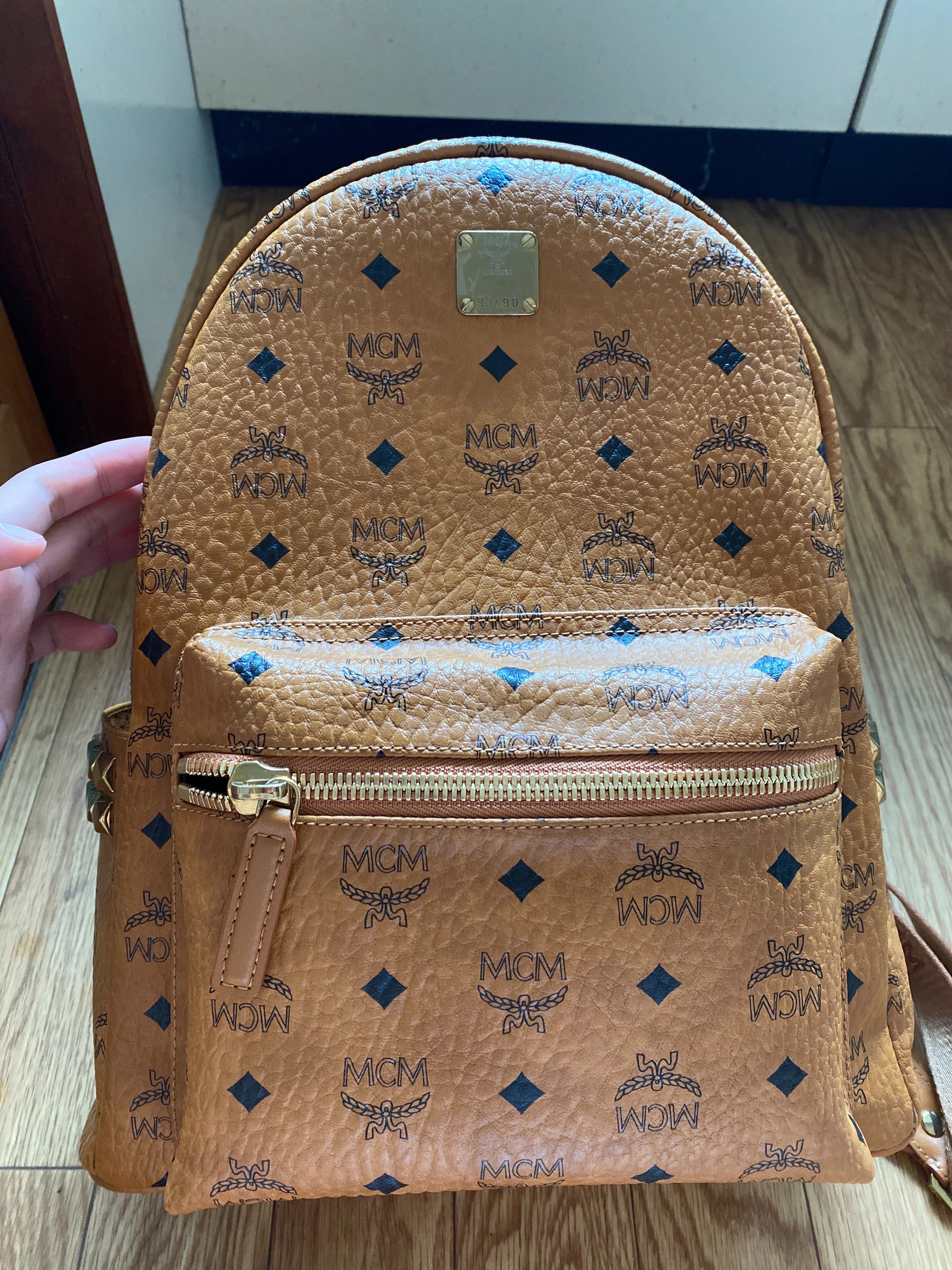 MCM Stark Side Studs Backpack In Visetos "Cognac"