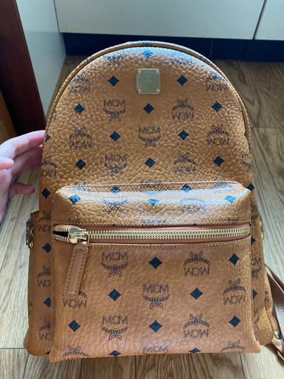 MCM Stark Side Studs Backpack In Visetos "Cognac"