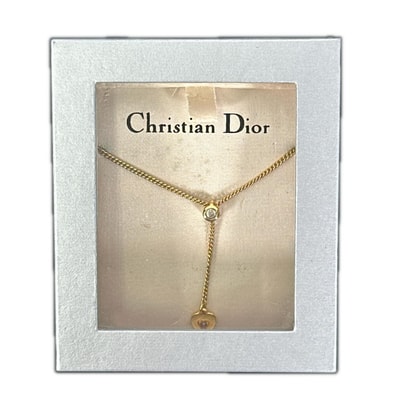 Dior ディオール ネックレス ハート ラインストーン ラリエットタイプ Y字型 ゴールド 箱あり レディース