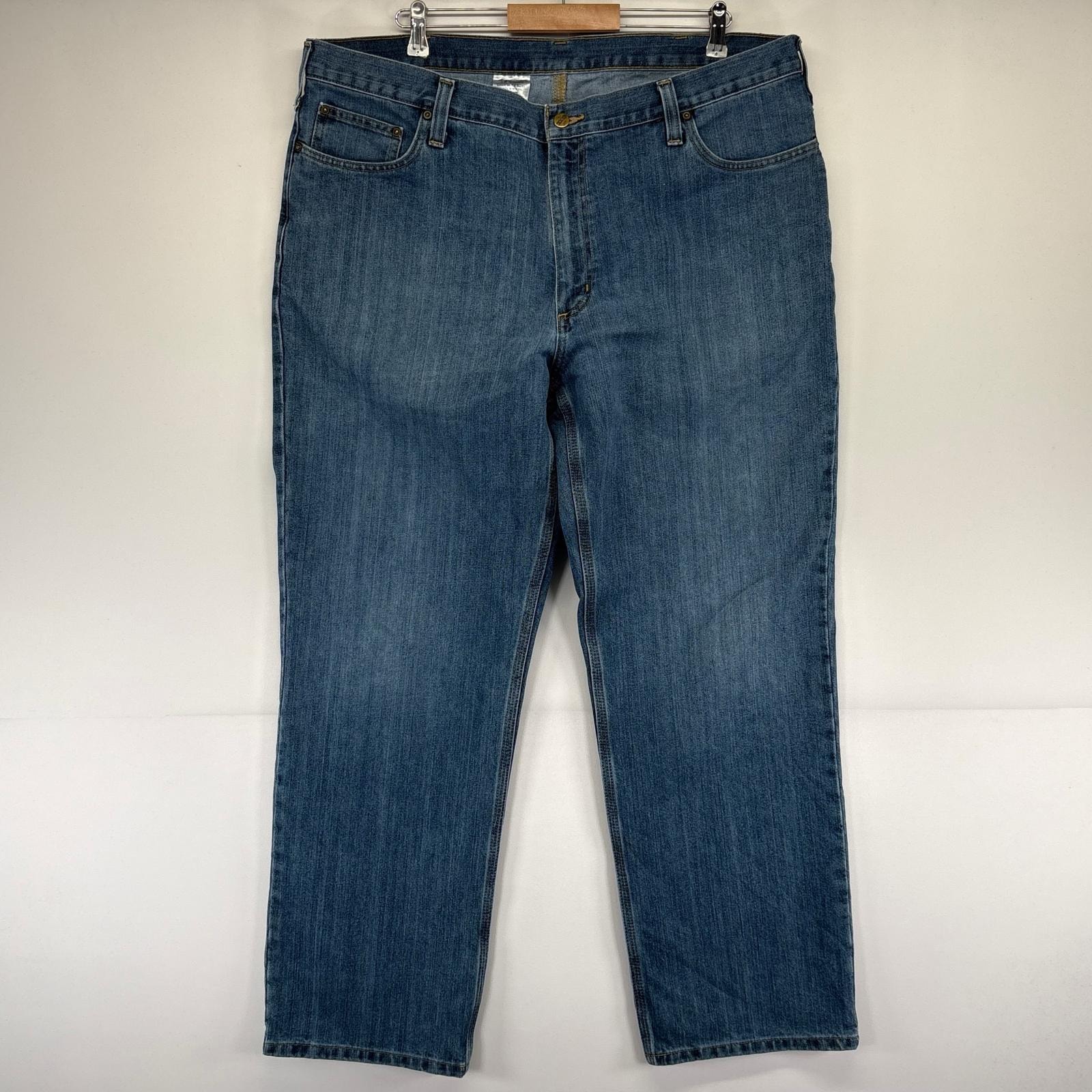 古着 カーハート Carhartt デニム パンツ ストレート ワンポイントロゴ ジッパーフライ 大きいサイズ w42×L32  ブルー系 メンズ