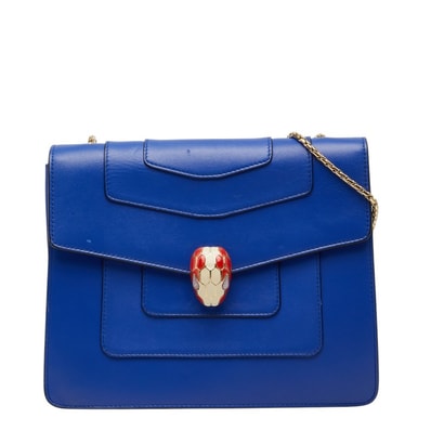 ブルガリ セルペンティ フォーエバー チェーンショルダーバッグ ブルー レザー レディース BVLGARI 【中古】