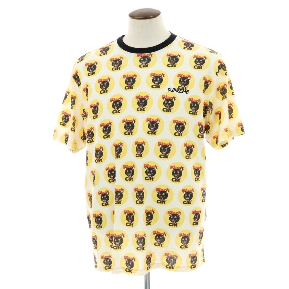 【中古】シュプリーム Supreme 2024年春夏 Black Cat S/S Top コットンポリエステル 半袖Tシャツ オフホワイトxイエロー【サイズL】【メンズ】