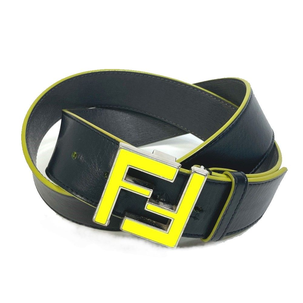 フェンディ バックル ロゴ ネオンカラー バイカラー ベルト レザー ブラック