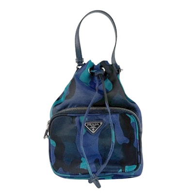 プラダ PRADA ハンドバッグ 斜め掛けショルダーバッグ ナイロン/レザー ネイビー/ブラック/ブルー シルバー レディース【中古】 z9367