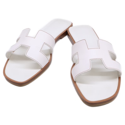 エルメス 【美品】H021056Z オラン Hモチーフ ボックスカーフ フラット サンダル 36 1/2