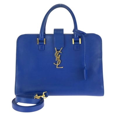 美品 SAINT LAURENT PARIS サンローランパリ モノグラム カバス YSL 2way ブルー ゴールド金具 レザー ハンドバッグ ショルダーバッグ 602767 【中古】