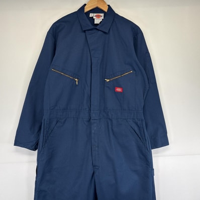 古着 ディッキーズ Dickies 長袖つなぎ オールインワン ワーク 作業着 ワンポイントロゴ 大きいサイズ 胸ポケット 46 ネイビー メンズ