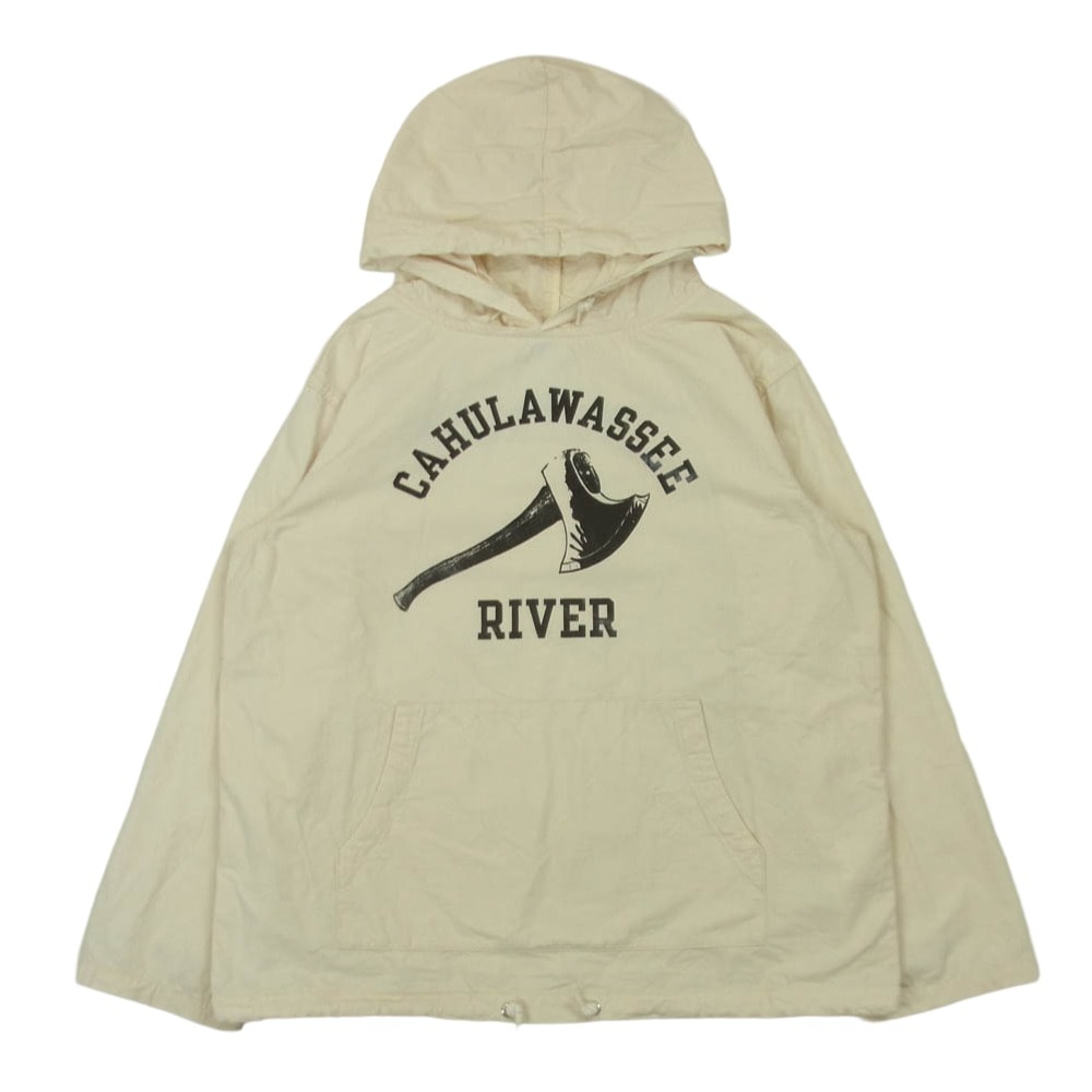 TENDERLOIN テンダーロイン T-STP HOODED CAHULAWASSEE RIVER ドローコード付 カフラワッシー リバー アノラック プルオーバー コットン パーカー フーディー ライトベージュ系 XS【中古】