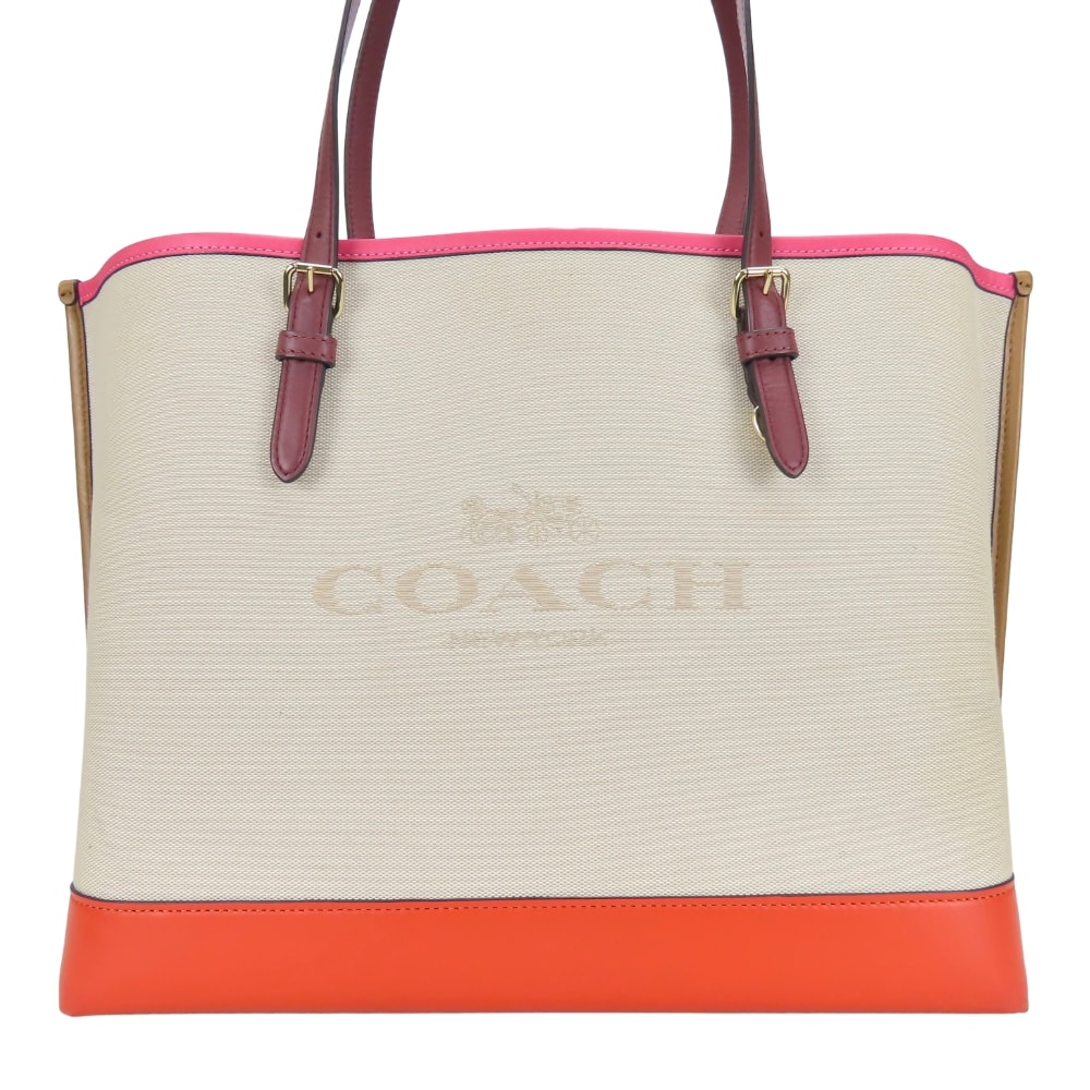 【中古】 コーチ トートバッグ C4087 キャンバス レザー ベージュ マルチカラー 肩掛け レディース 女性 COACH
