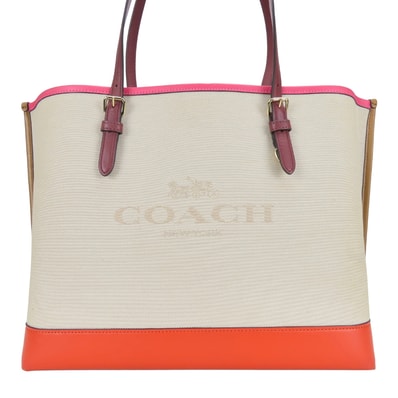 【中古】 コーチ トートバッグ C4087 キャンバス レザー ベージュ マルチカラー 肩掛け レディース 女性 COACH