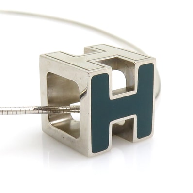 エルメス HERMES ネックレス Hキューブ カージュドアッシュ メタル/エナメル シルバー/ブルーグリーン レディース【中古】 e61877a