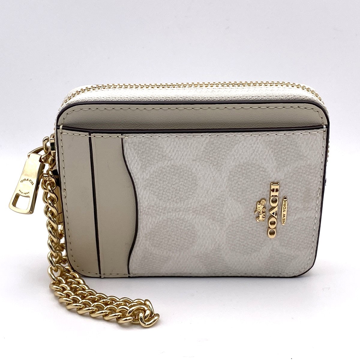 COACH コーチ シグネチャー チェーン付 コインケース コインケース FREE レザー ホワイト  レディース【中古】