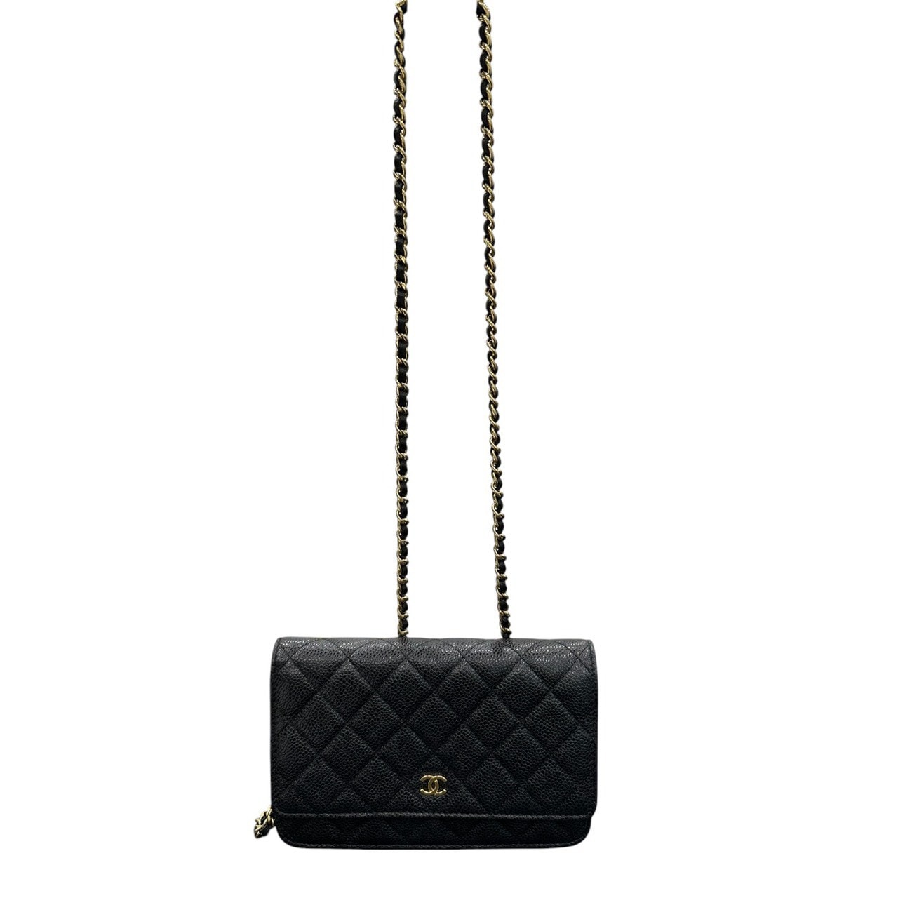 美品 CHANEL シャネル キャビアスキン マトラッセ ブラック ゴールド金具 カーフ ショルダーバッグ S1-00246 【中古】