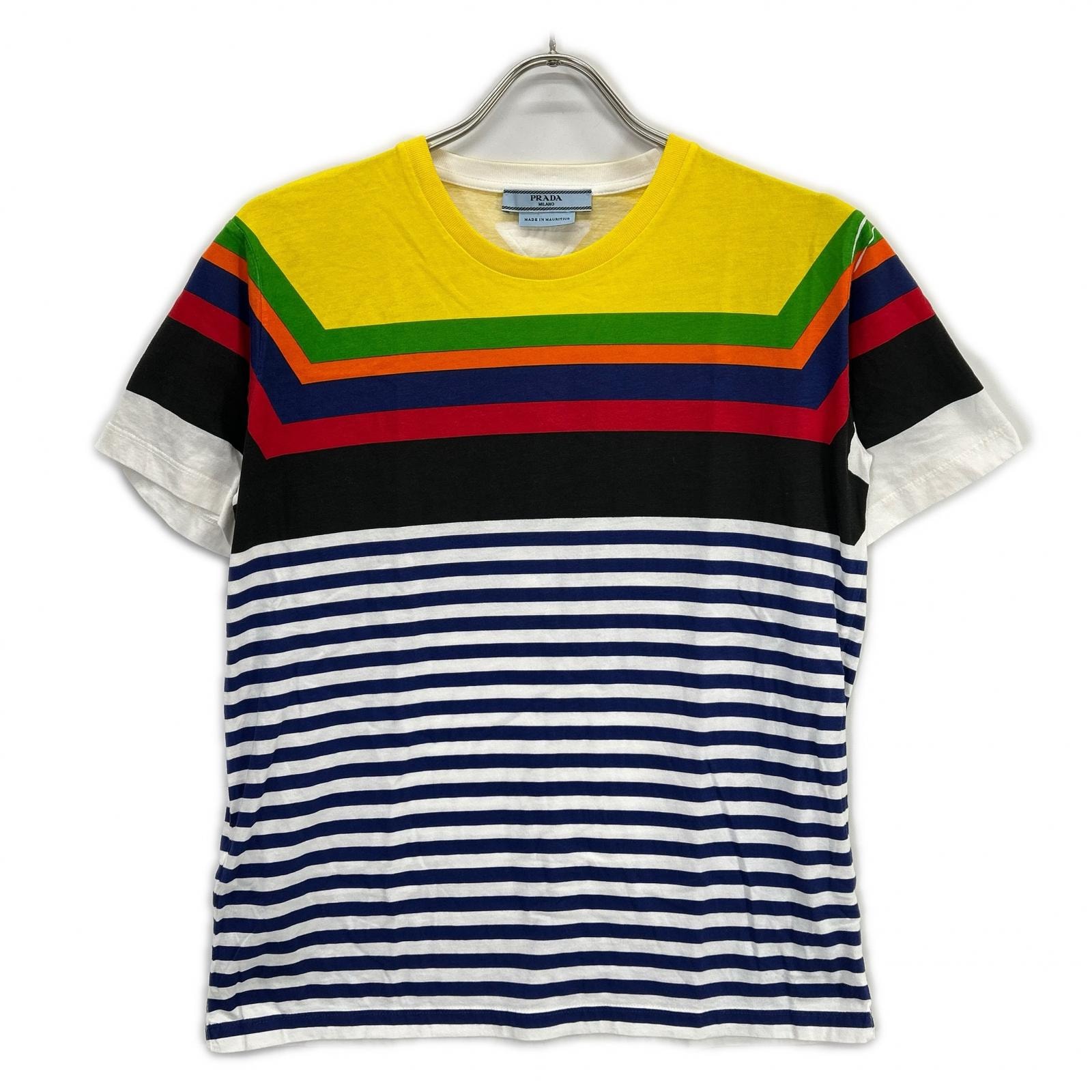 プラダ マルチカラー コットン ボーダー Tシャツ L