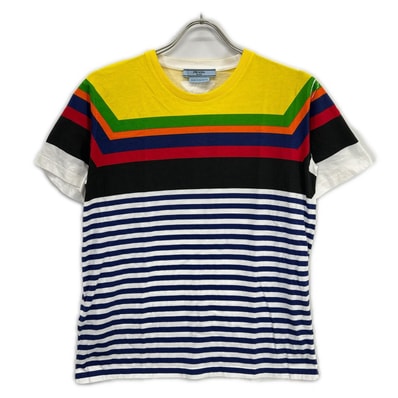 プラダ マルチカラー コットン ボーダー Tシャツ L