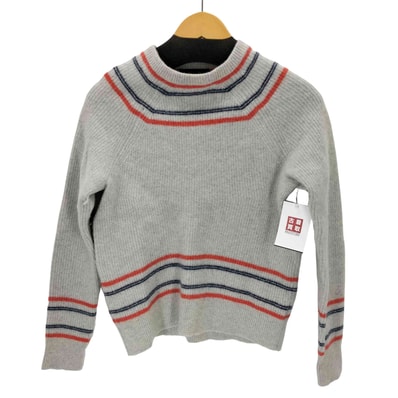 ラムズウール ジオメトリックストライプ ラグランスリーブ クルーネックセーター【1141267707123】