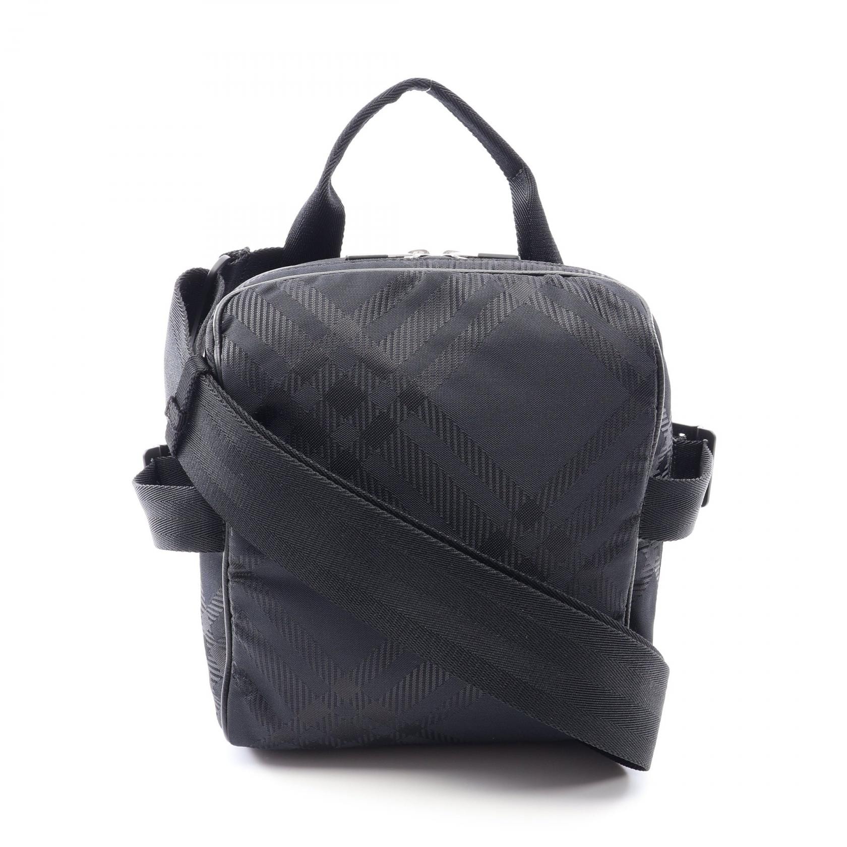 バーバリー BURBERRY チェック ジャガード クロスボディバッグ ショルダーバッグ バッグ ナイロン レザー メンズ ブラック系 8080900 【中古】