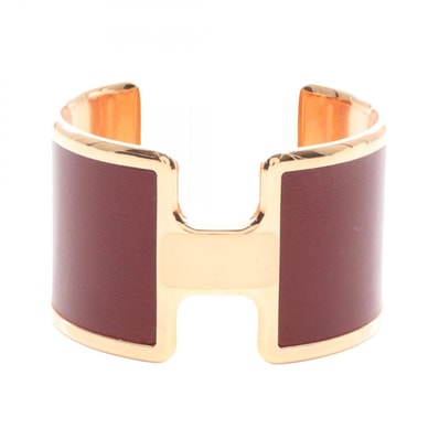エルメス HERMES オランプ ルージュ バングル アクセサリー カーフ(牛革) GP(ゴールドメッキ) ボックスカーフ ルージュ レディース ボルドー系 / ゴールド系 【中古】