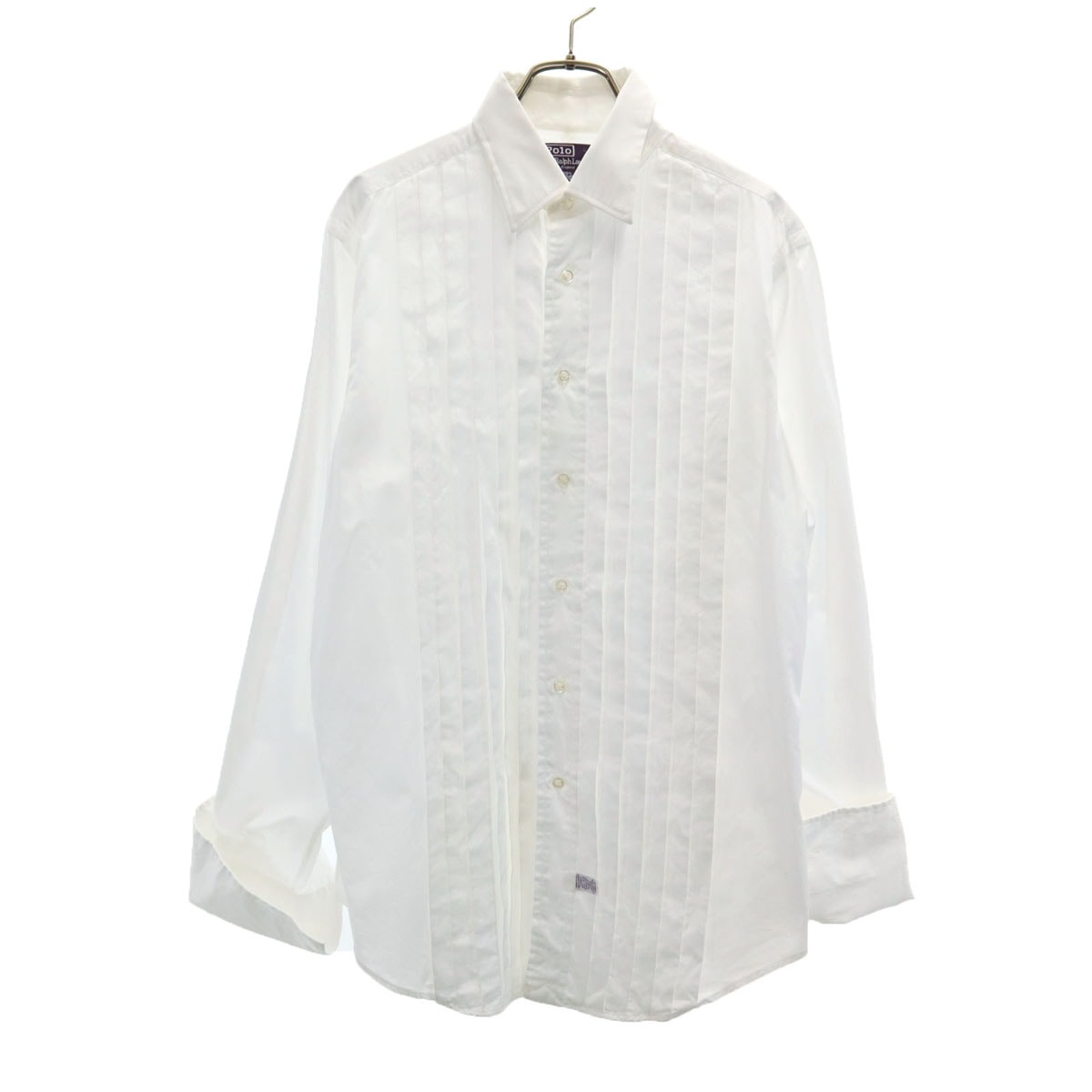 Polo by Ralph Lauren ポロバイラルフローレン イングランド製 パープルレーベル 長袖 プリーツ シャツ 15-34 ホワイト Wカフス