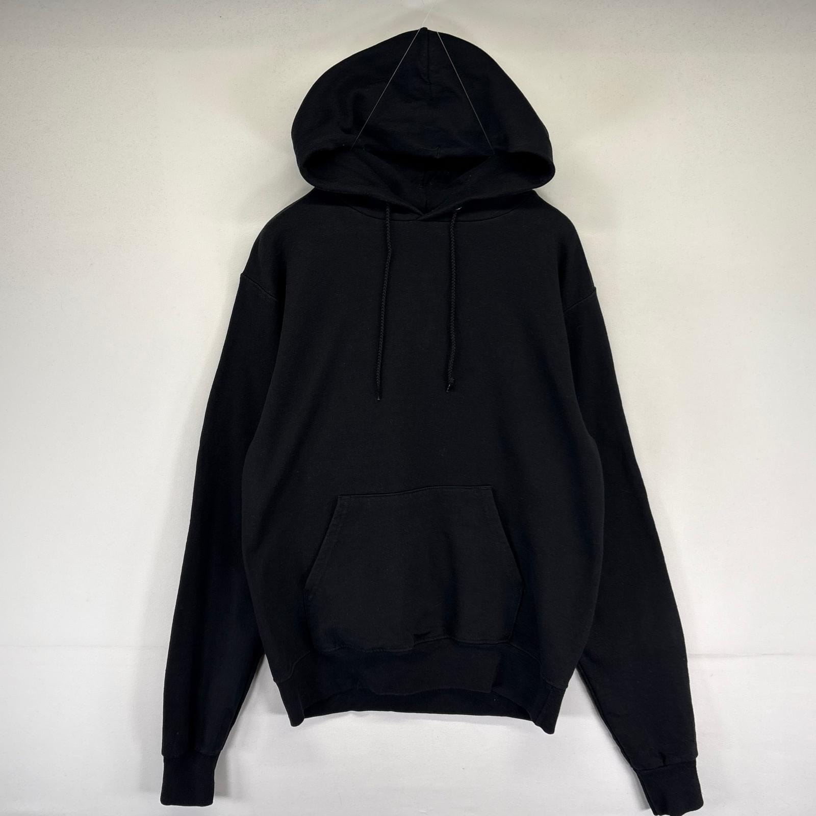 古着 チャンピオン Champion パーカー フード スウェット プルオーバー ワッペン S  ブラック系 無地 メンズ