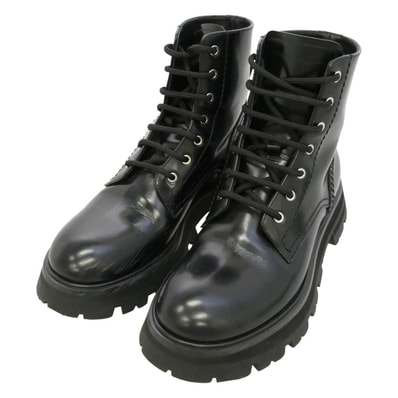 Alexander McQueen アレキサンダーマックイーン 657569 レザー レースアップ ショート コンバット ブーツ ブラック系 36【中古】
