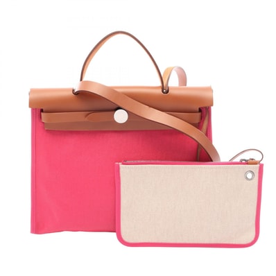 エルメス HERMES エールバッグジップPM 2WAY ハンドバッグ バッグ キャンバス レザー トワルアッシュベルリンヌ / ヴァッシュハンター トワルアッシュベルリンヌ U刻印(2022年製造) レディース ピンク系 / ブラウン系