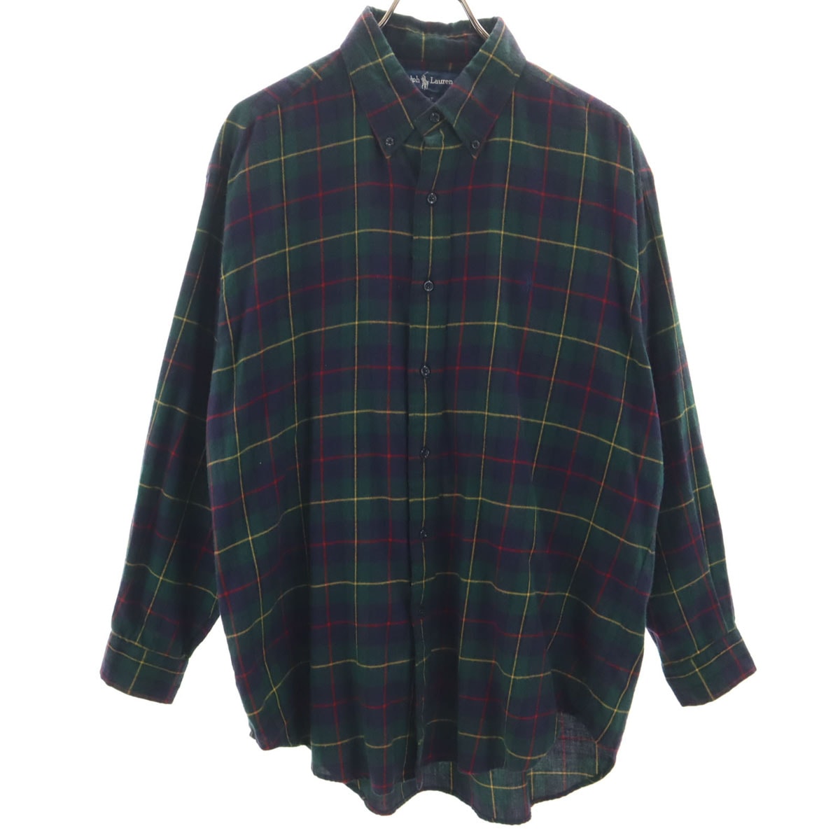 RALPH LAUREN ラルフローレン チェック柄 長袖 フランネル ボタンダウンシャツ L 深緑