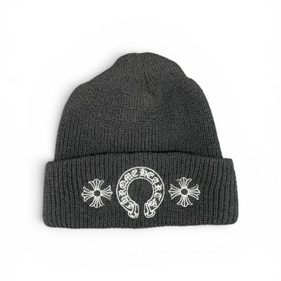 CHROME HEARTS 展示品級美品 WOOL WATCH CAP ウールワッチキャップ ホースシュー 刺繍 ビーニー ニットキャップ ニット帽 ウール ブラック クロス 帽子 ロゴ SAランク 中古 鑑定済 クロムハーツ帽子