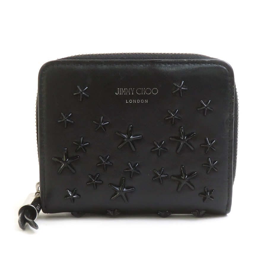 ジミーチュウ JIMMY CHOO 二つ折り財布 レザー/メタル ブラック レディース【中古】 h32187a