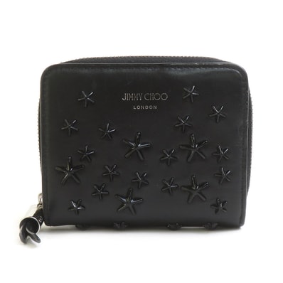 ジミーチュウ JIMMY CHOO 二つ折り財布 レザー/メタル ブラック レディース【中古】 h32187a