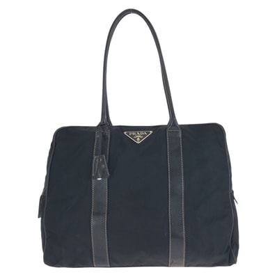 PRADA プラダ テスート 三角ロゴプレート ブラック 黒 シルバー金具 ナイロン レザー/ トートバッグ ショルダーバッグ 603291 【中古】