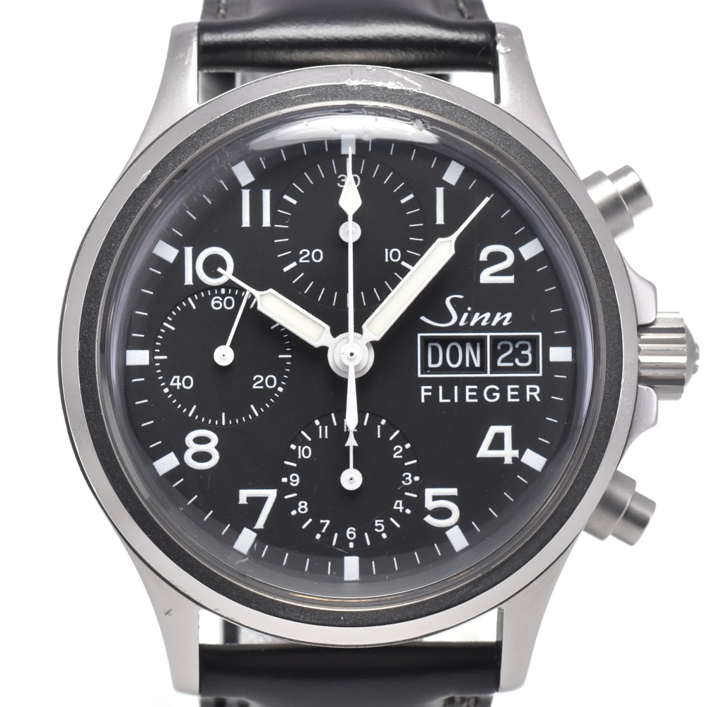 ジン Sinn 356.FLIEGER フリーガー クロノグラフ デイデイト ブラック 自動巻き メンズ 箱付き 腕時計 I#147749