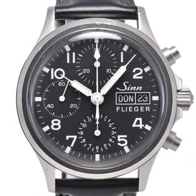ジン Sinn 356.FLIEGER フリーガー クロノグラフ デイデイト ブラック 自動巻き メンズ 箱付き 腕時計 I#147749