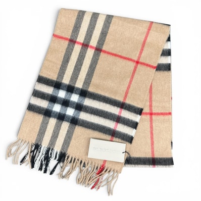 BURBERRY 展示品級 美品 バーバリー チェック カシミヤ マフラー 3201306 ブラウン マルチカラー ストール 箱・紙タグ付属 プレゼント ギフト SAランク 中古 鑑定済 バーバリーマフラー