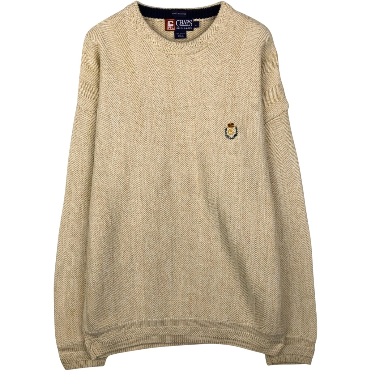 古着 ラルフローレン Ralph Lauren CHAPS チャップス ヘリンボーン コットンニットセーター メンズL相当/eaa637288