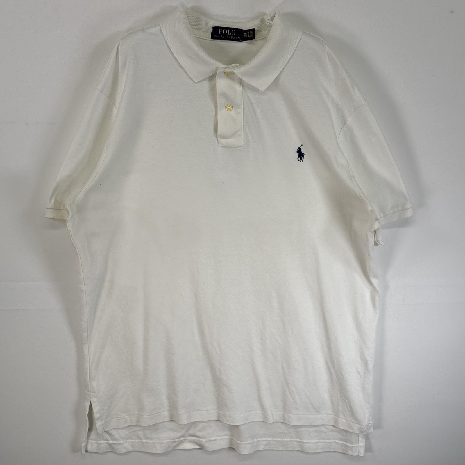 古着 ポロ・ラルフローレン POLO RALPH LAUREN 半袖 ポロシャツ ロゴ 刺繍 2ボタン 大きいサイズ XL  ホワイト 無地 メンズ