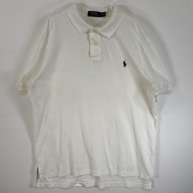 古着 ポロ・ラルフローレン POLO RALPH LAUREN 半袖 ポロシャツ ロゴ 刺繍 2ボタン 大きいサイズ XL ホワイト 無地 メンズ