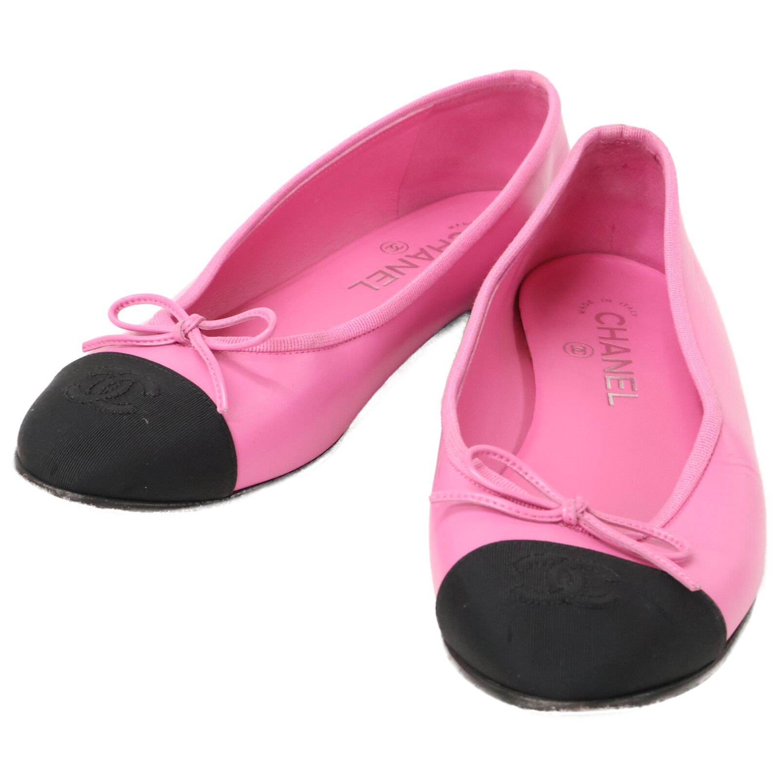 シャネル 【美品】G02819 ココマーク リボン バレリーナ フラット 38 1/2