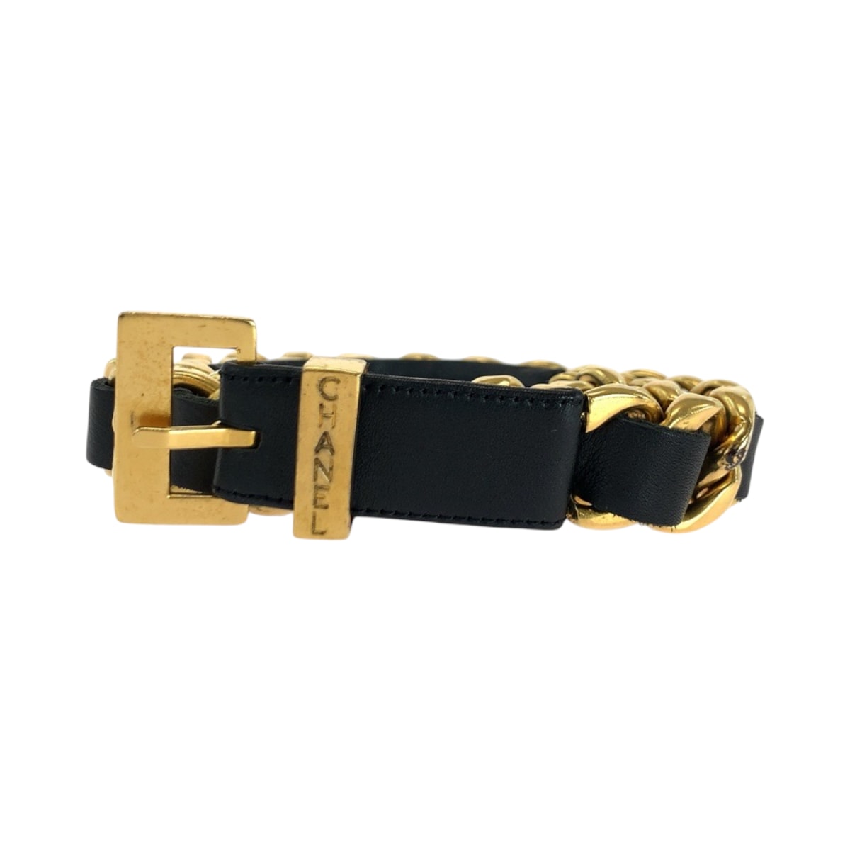 좋은 상태 CHANEL 샤넬 빈티지 75/30 블랙 블랙 골드 하드웨어 가죽 체인 벨트 96 P 각인 502972 [중고]
