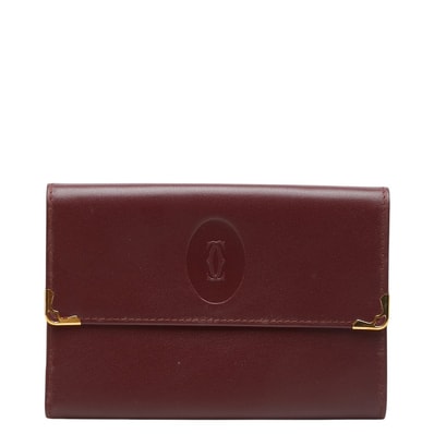 カルティエ マストライン 三つ折り財布 ボルドー ワインレッド レザー レディース CARTIER 【中古】