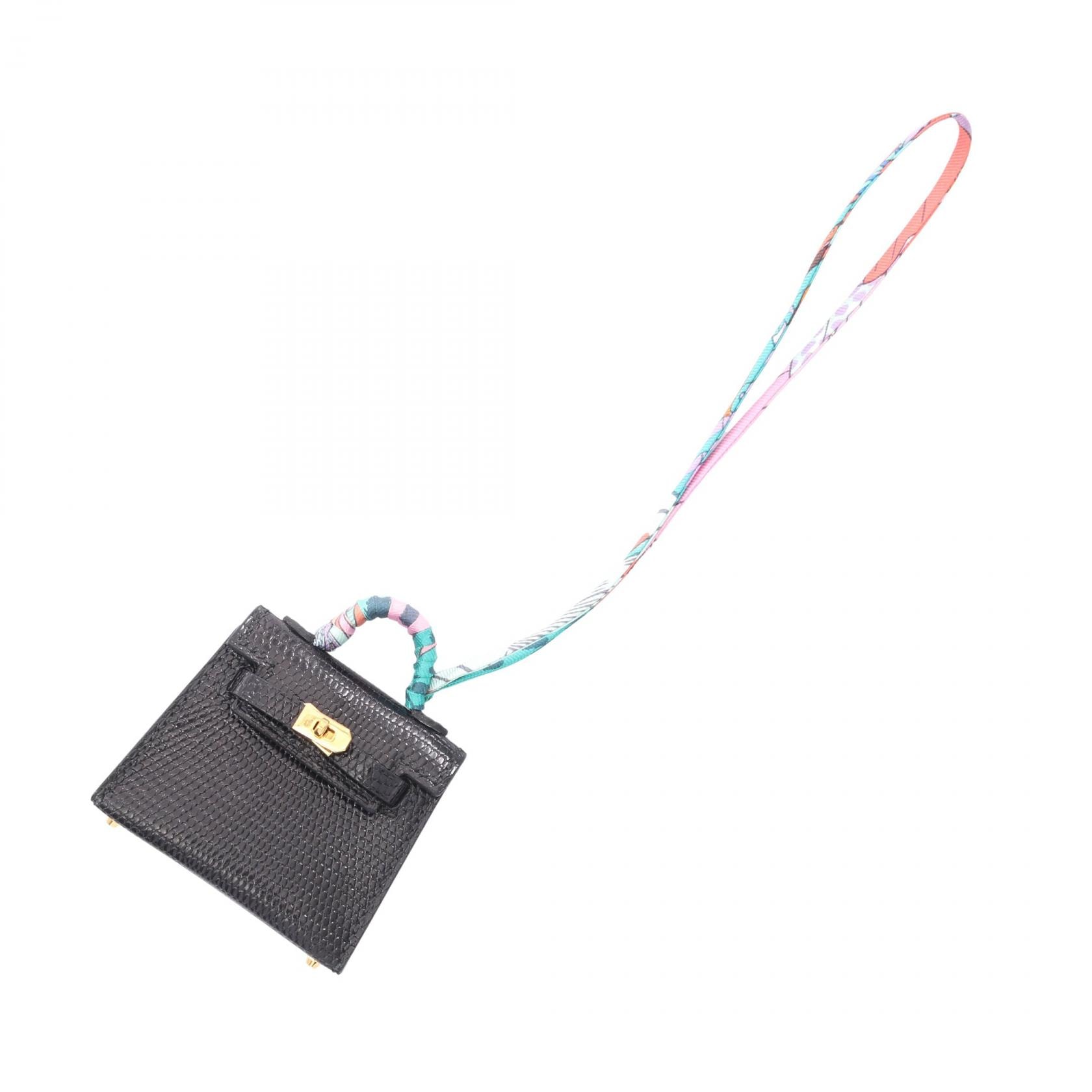 エルメス HERMES ケリーツイリー チャーム アクセサリー エキゾチックレザー シルク リザード Z刻印(2021年製造) レディース ブラック系 / マルチカラー 【中古】