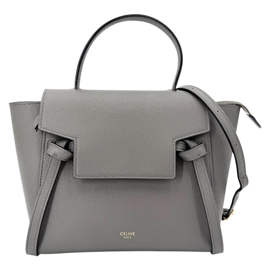 CELINE セリーヌ 2WAY ベルトバッグ ハンドバッグ ショルダーバッグ 肩掛け 斜め掛け カーフ    グレー ゴールド金具 レディース【中古品】