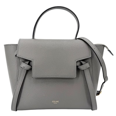CELINE セリーヌ 2WAY ベルトバッグ ハンドバッグ ショルダーバッグ 肩掛け 斜め掛け カーフ グレー ゴールド金具 レディース【中古品】