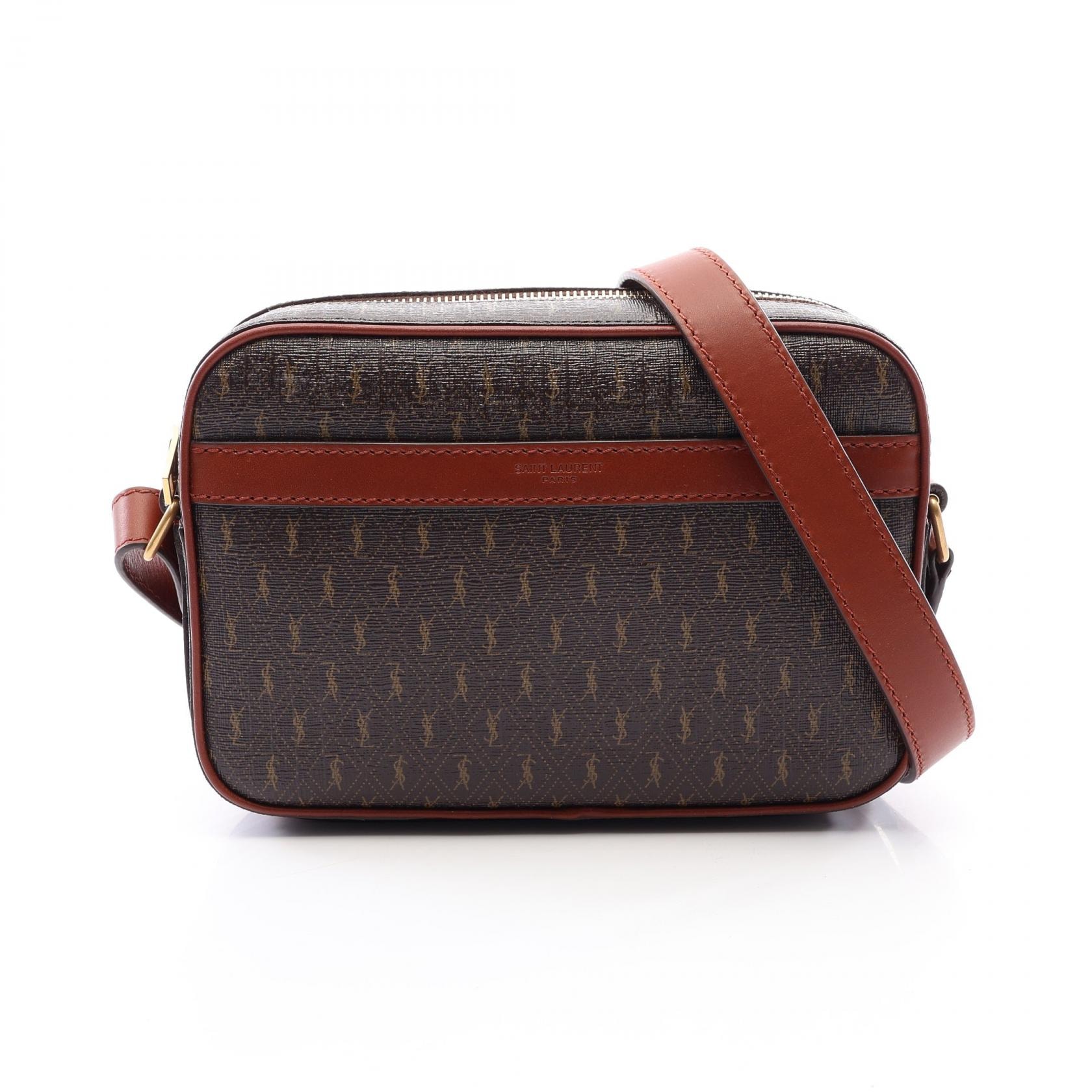 サンローランパリ SAINT LAURENT PARIS モノグラム カメラバッグ ショルダーバッグ バッグ PVCコーティングキャンバス レザー レディース ブラウン系 669957 【中古】