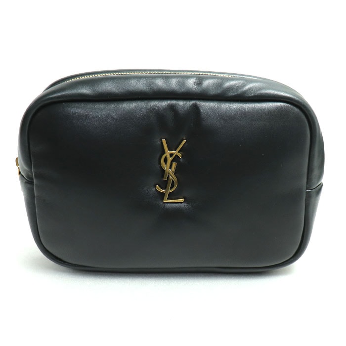 SAINT LAURENT サンローラン カサンドラ コスメポーチ クラッチバッグ ブラック 767101 AACX7 1000 レディース【中古】【美品】