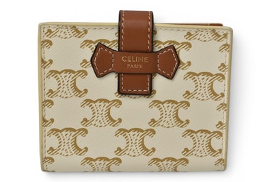 セリーヌ 財布/二つ折 CELINE ミニ財布 トリオンフ ストラップウォレット アイボリー/ブラウン【中古】